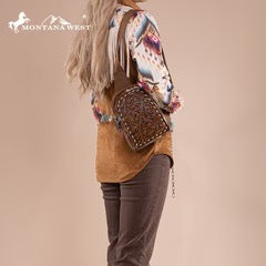 Montana West Floral Tooled Genuine Cowhide Hair On Trimmed Sling Bag