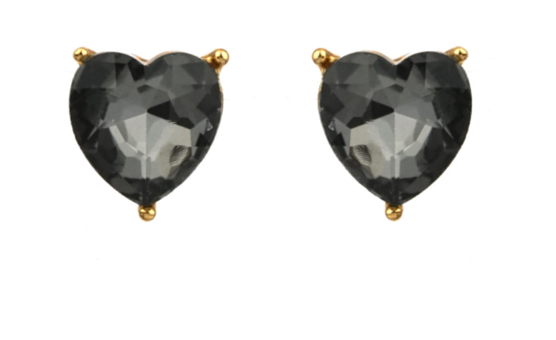 Black Heart Shaped Crystal Stud Earrings