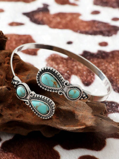 Burnished Silver and Inset Turquoise Wrap Around Bracelet