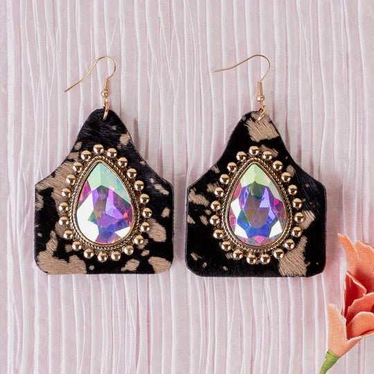 Rhinestone Animal Hide Dangle Earrings