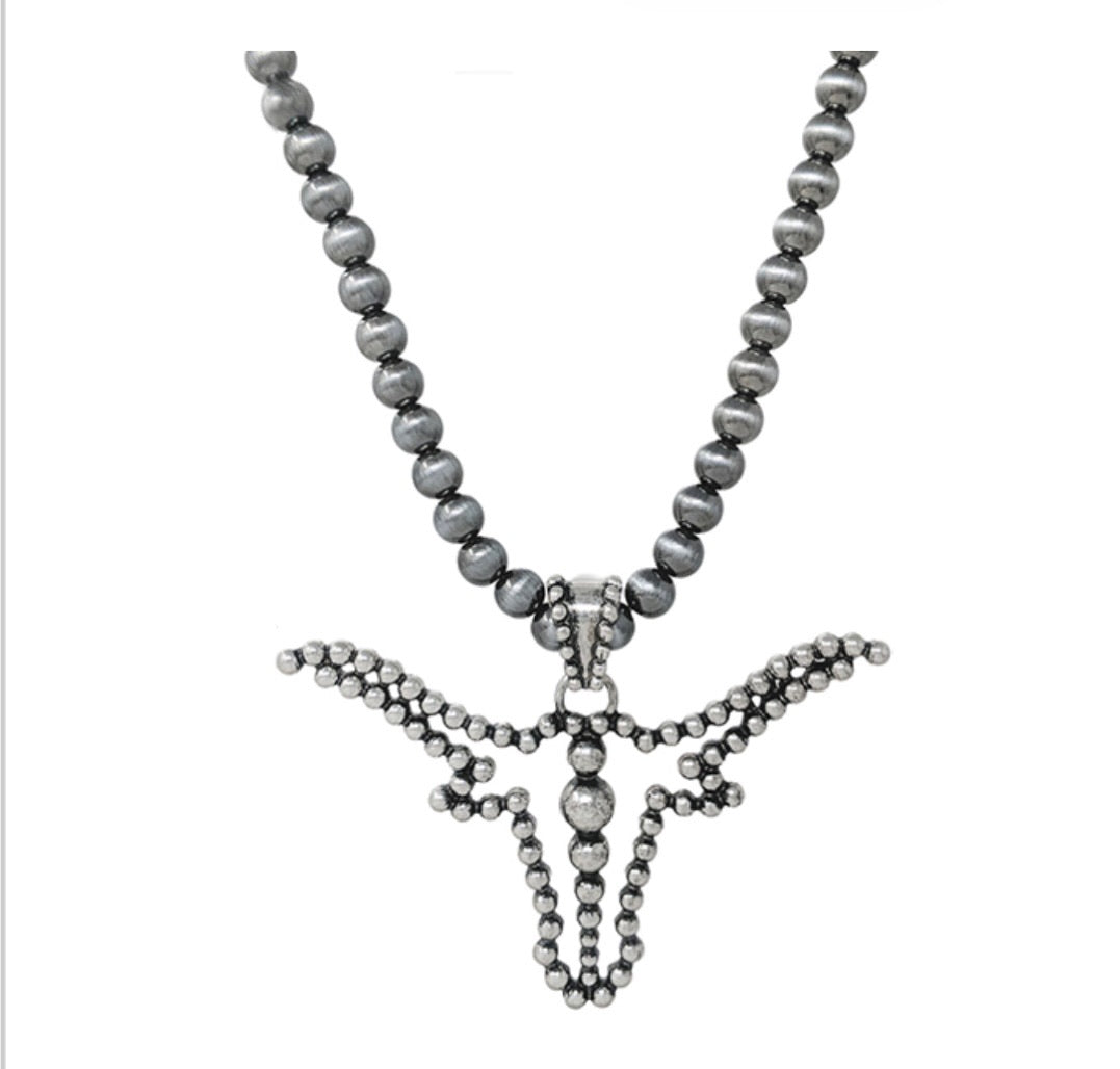 Beaded Longhorn Pendant on Bead Necklace