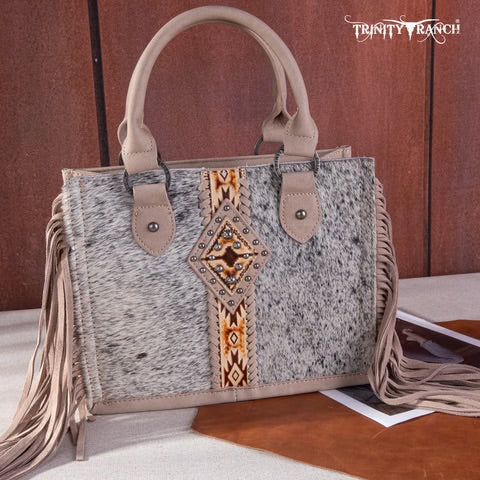 Trinity Ranch Hair On Cowhide Khaki Crossbody Tote