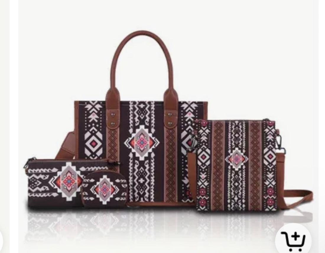 4pc. Bohemian Western Canvas Tote