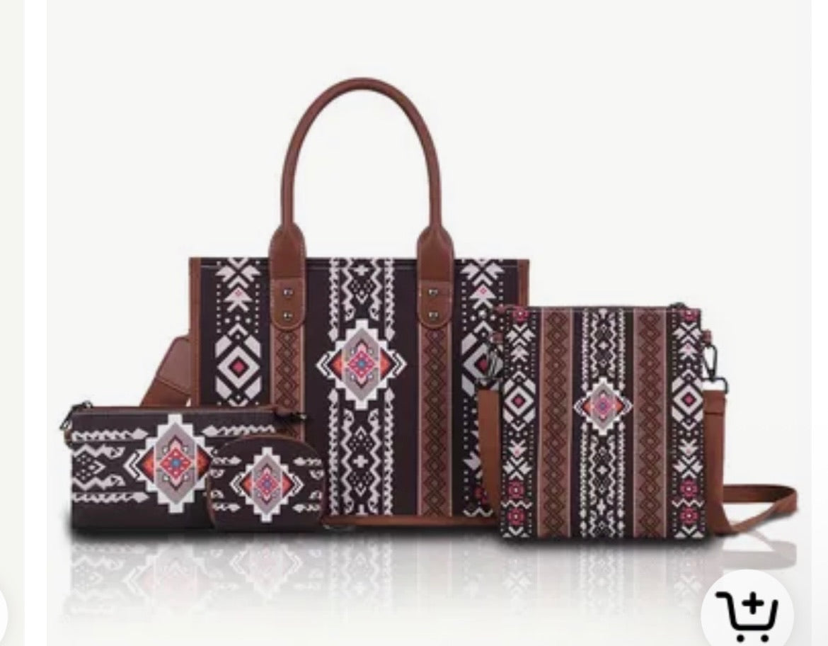 4pc. Bohemian Western Canvas Tote