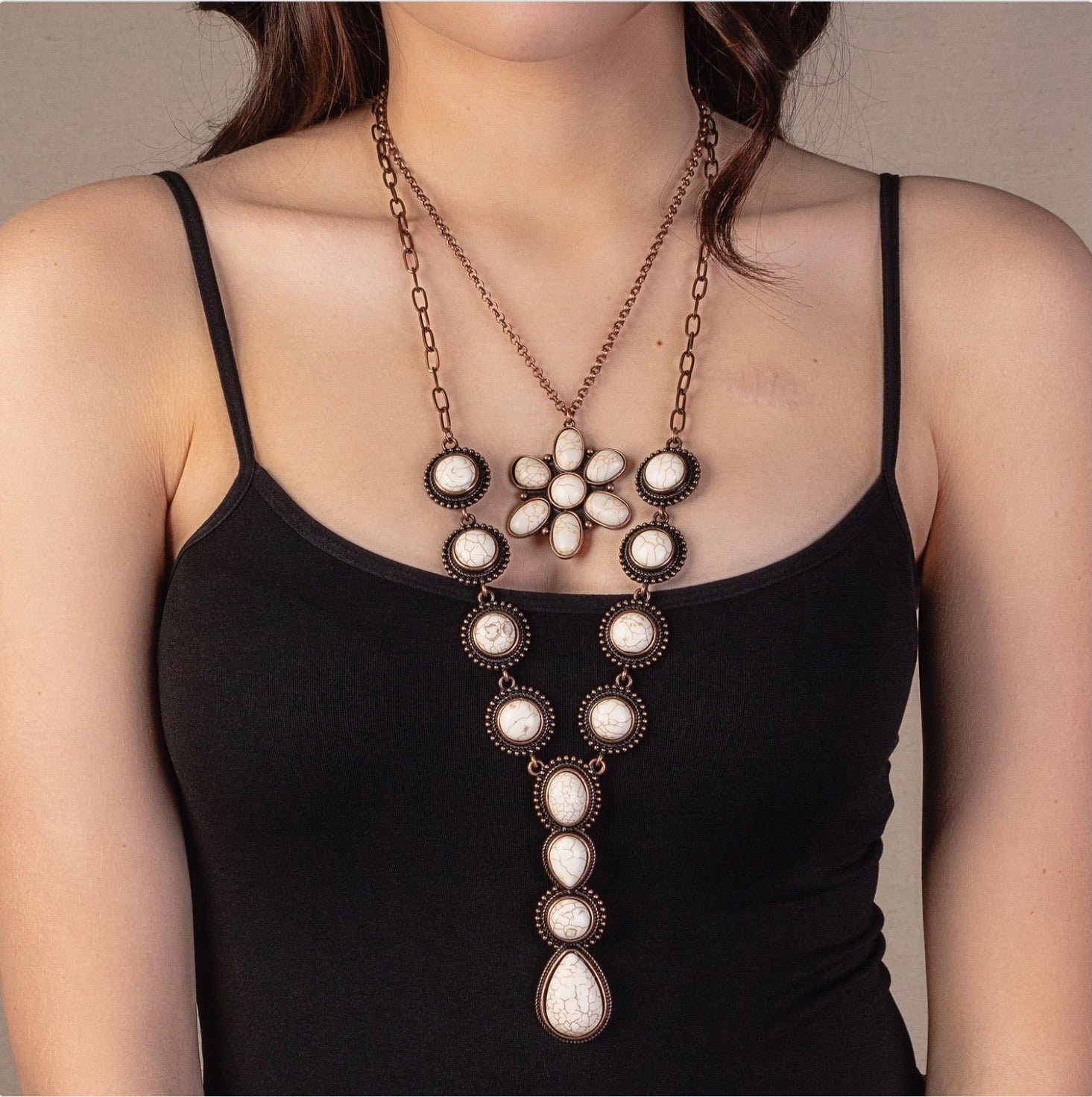 Copper &amp; Ivory Layered Y Necklace