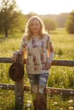 Western Boots & Flower printed long sleeve
