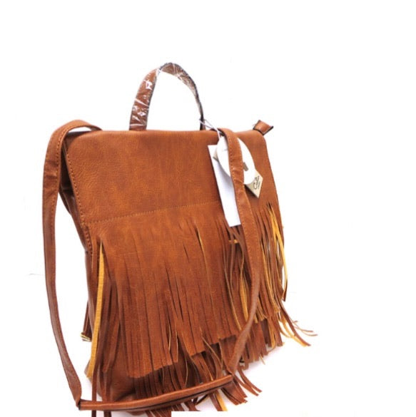 Convertable Fringe Backpack  with Back Pocket and Zip Closure