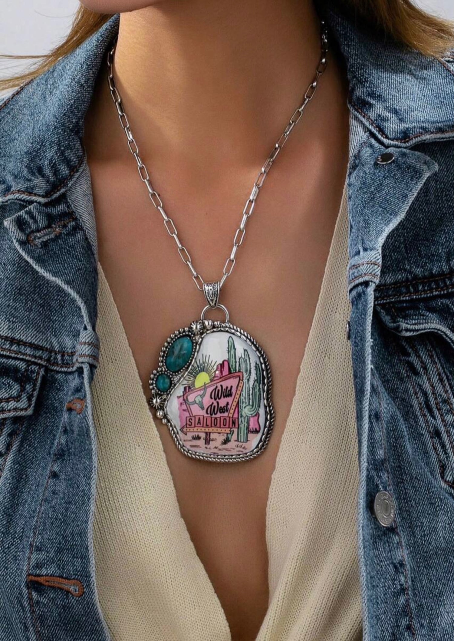 Wild West Saloon Turquoise Pendant Necklace