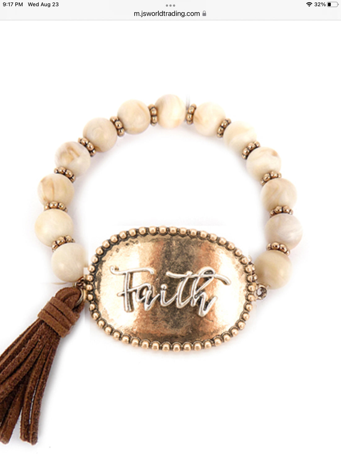 Faith Plate Stretch Bead Bracelet with Tassel
