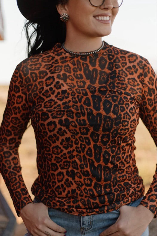 Sideline Spirit Leopard Print Mesh Top