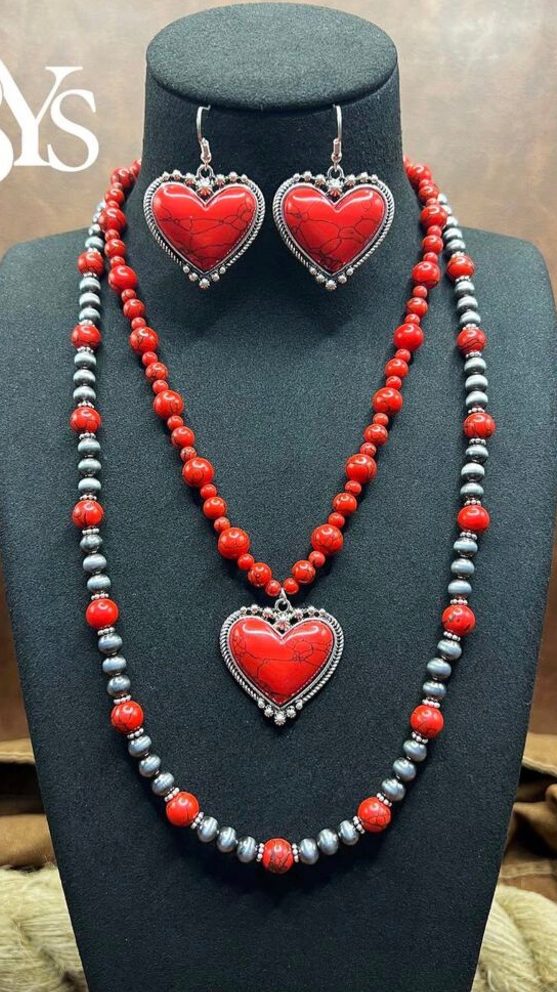 3pc. Fashion Bohemian Heart Pendant Necklace with Matching Earrings Set