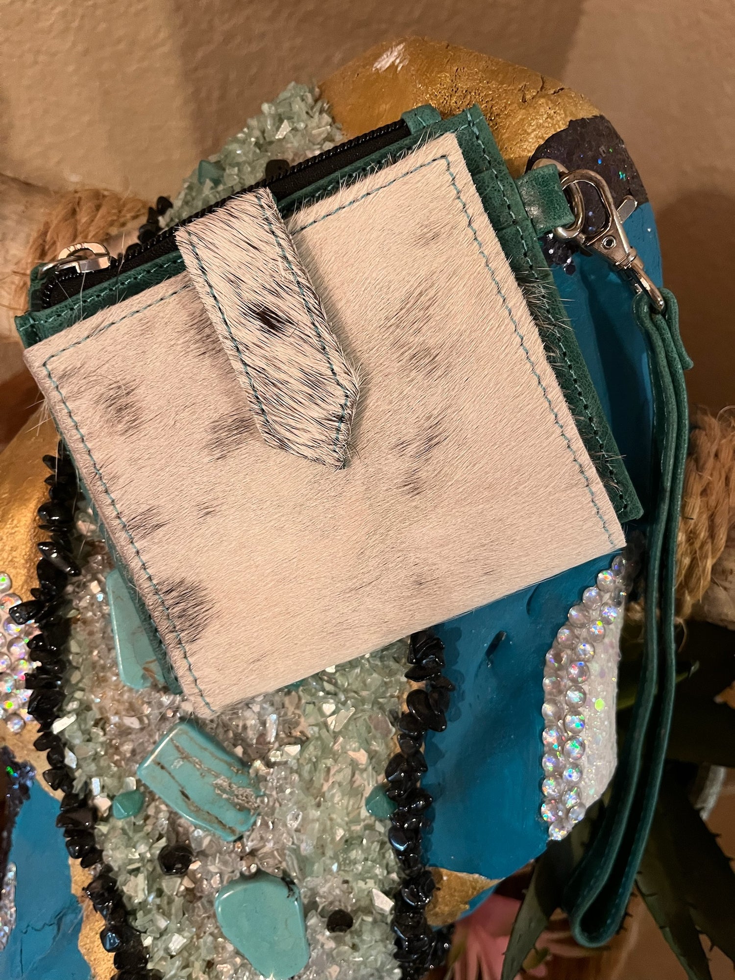 Cowhide &amp; Leather Wristlet Wallet