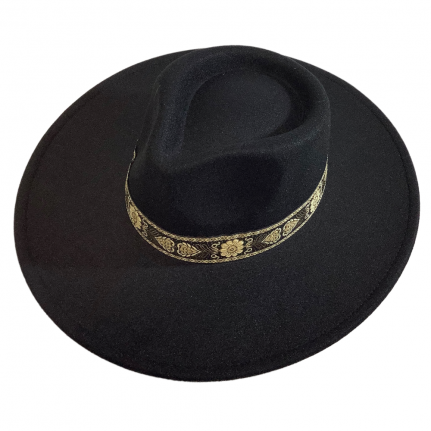 Fedora Wide Brim Felt Hat with Retro Hat Band