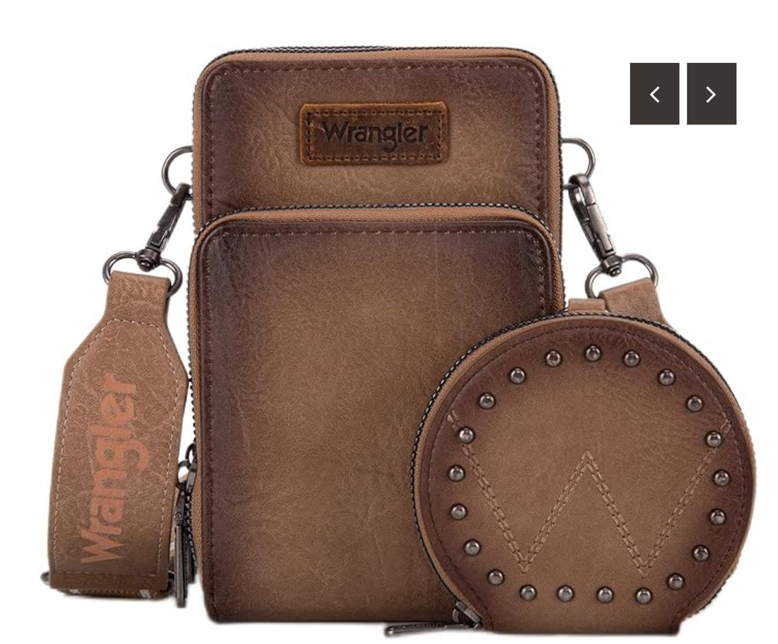 Wrangler Crossbody Cellphone Purse with 3 Zippered Compartments with a Coin Pouch