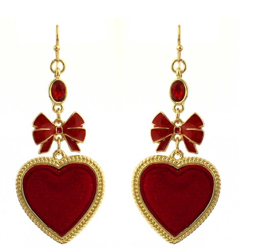 Red Heart and Bows Dangle Earrings