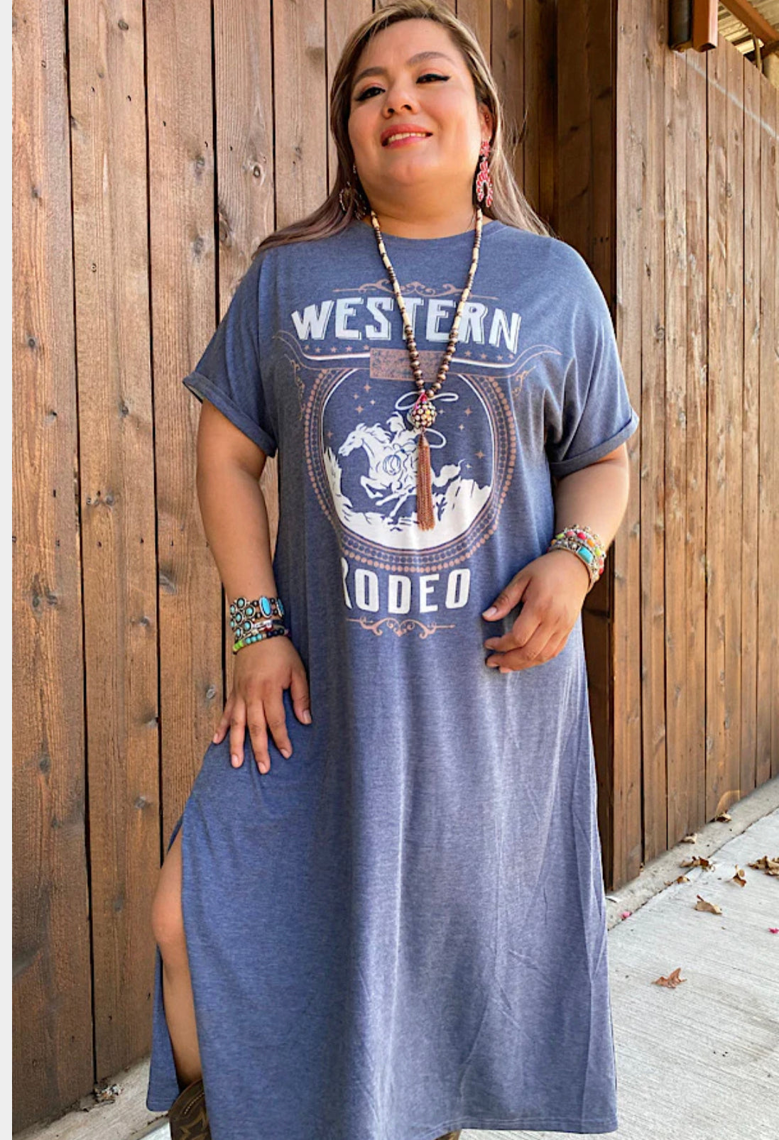 Western Rodeo Denim Color Maxi Dress