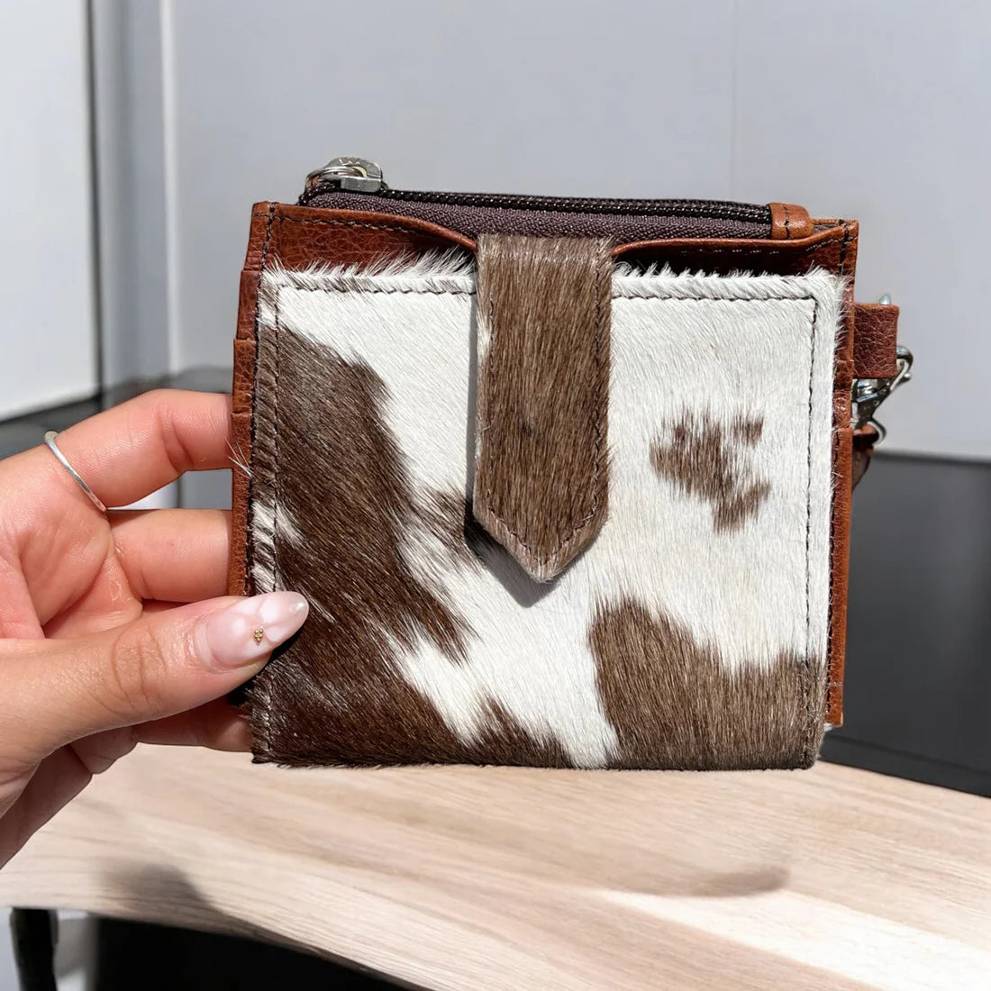 Cowhide &amp; Leather Wristlet Wallet