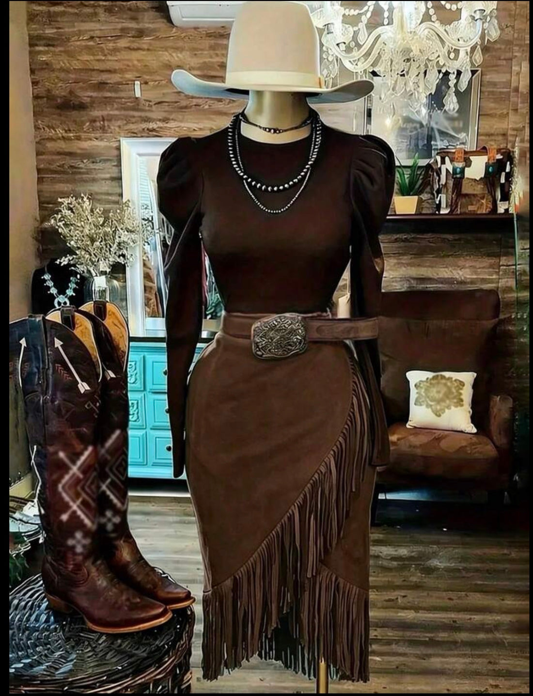 Fashion Western Style Suede Fringe Mini Skirt