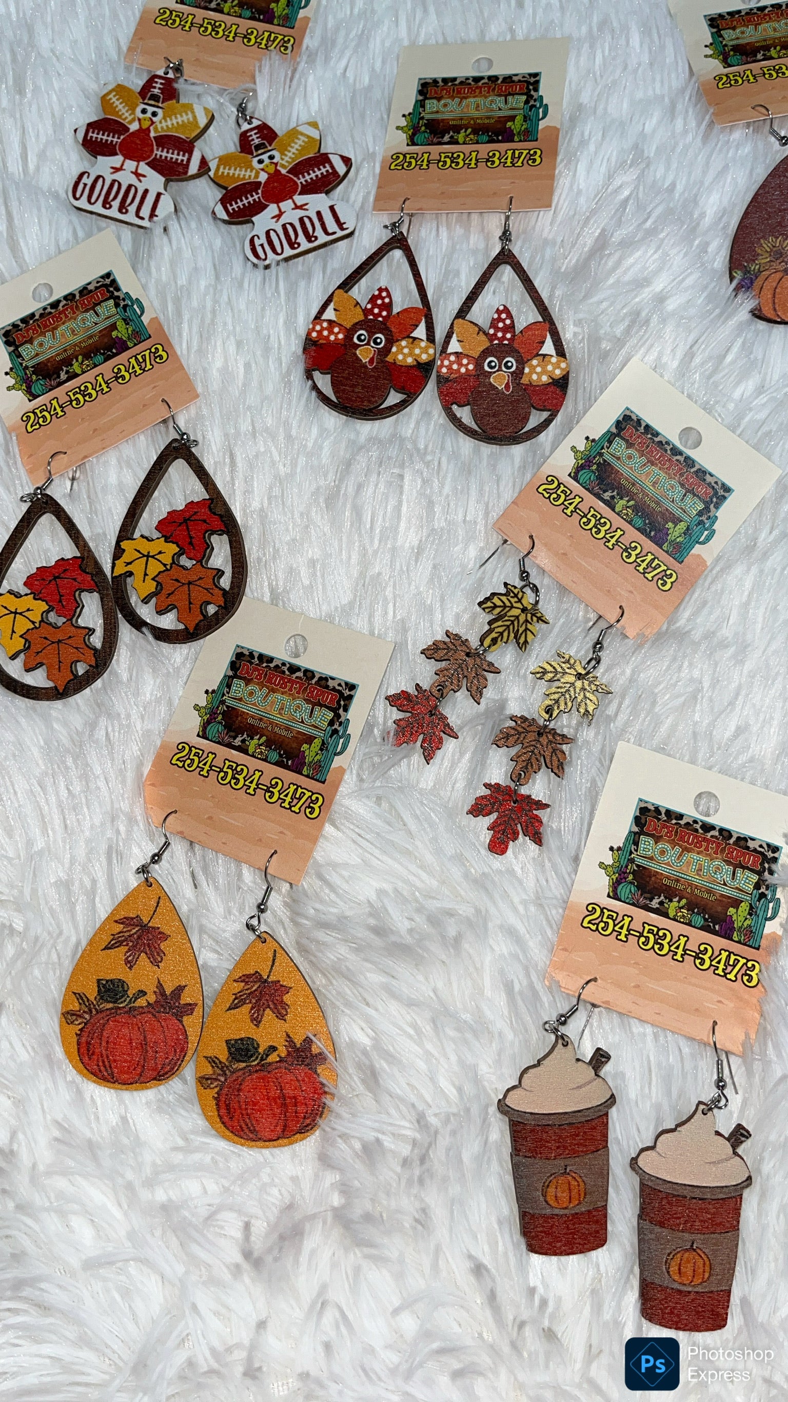 Fall Themed Wooden Dangle Earrings