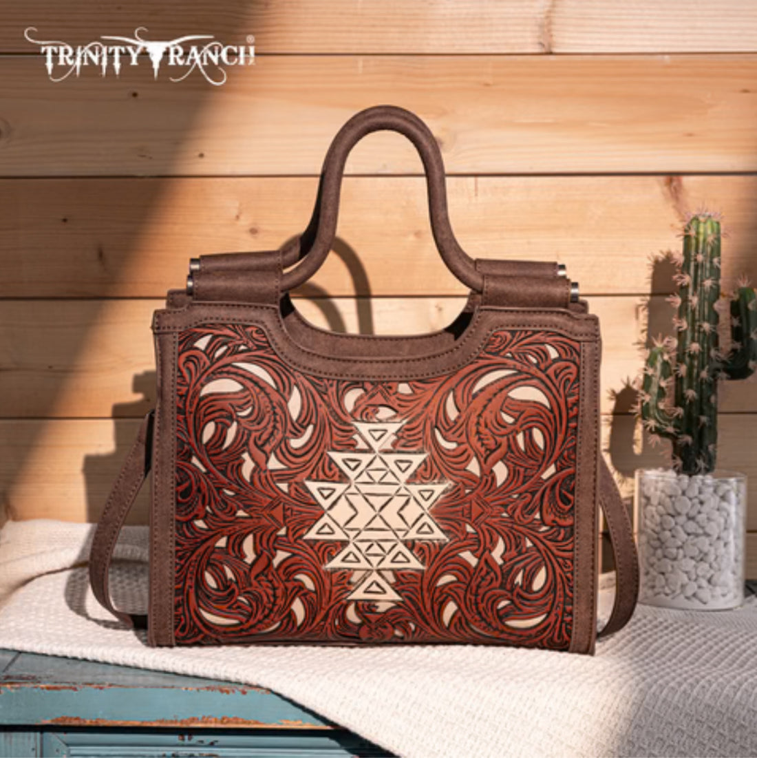Trinity Ranch Floral Aztec TooledConceal Carry Crossbody Tote