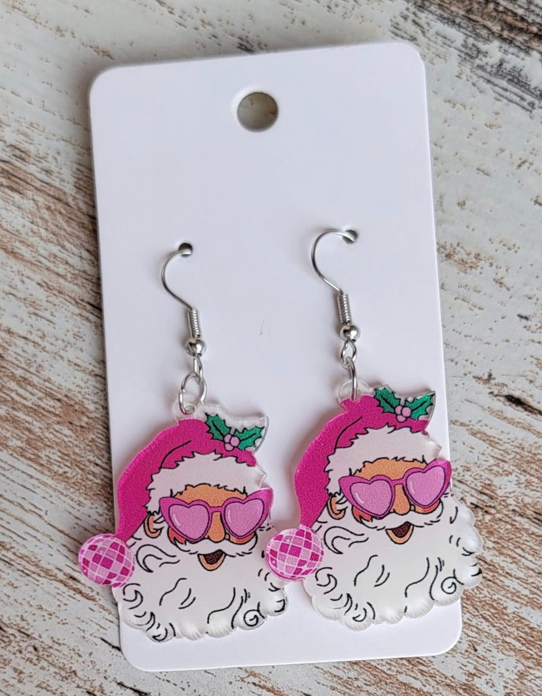 Pink Santa Christmas Dangle Earrings
