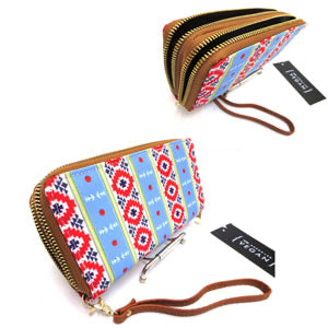 Western Style Double Zipper Wallet with Wrist Strap