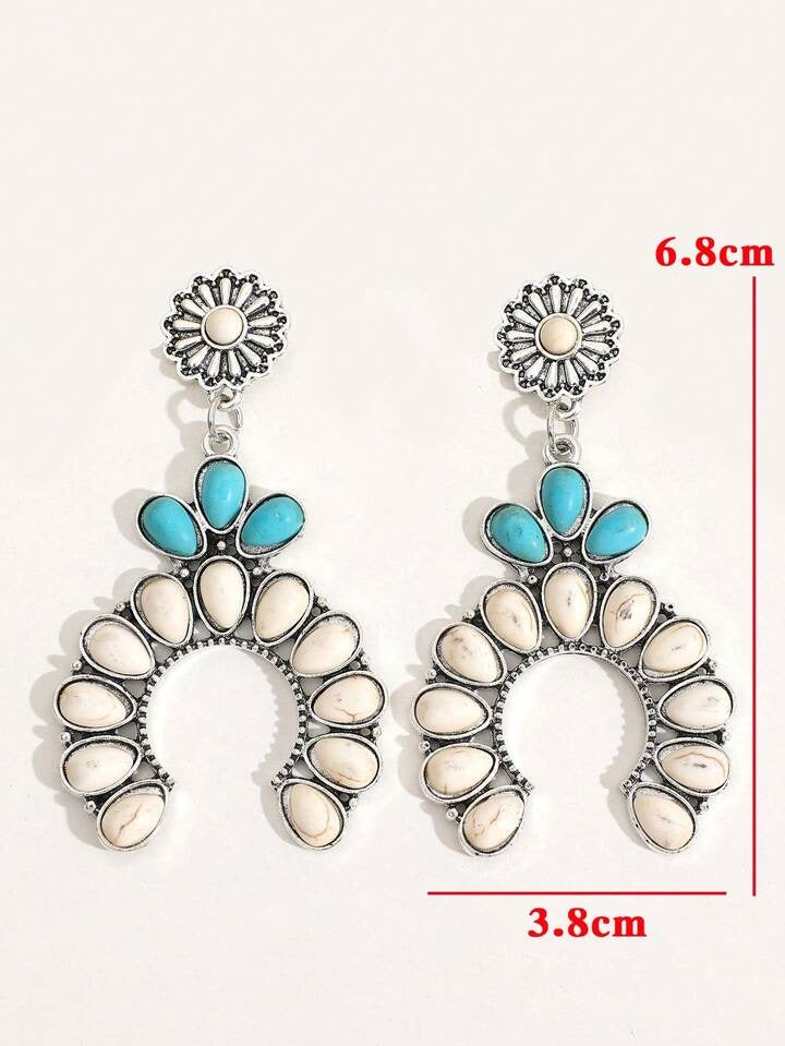 White and Turquoise Squash Blossom Dangle Earrings