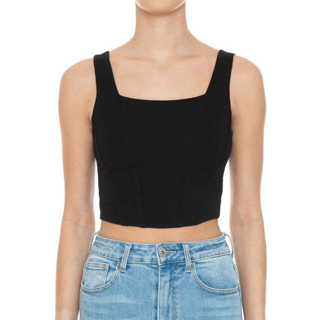 Square Neck Corset Crop Tank Top