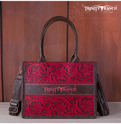 Trinity Ranch Concealed Carry Leather Tooled Tote Purse