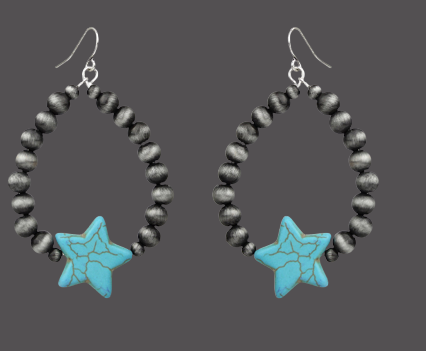 Beaded Star Hematite Drop Earrings