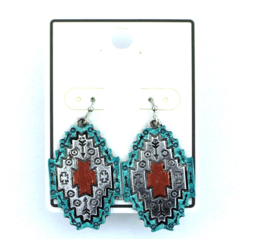 Blue Aztec Dangle Earrings