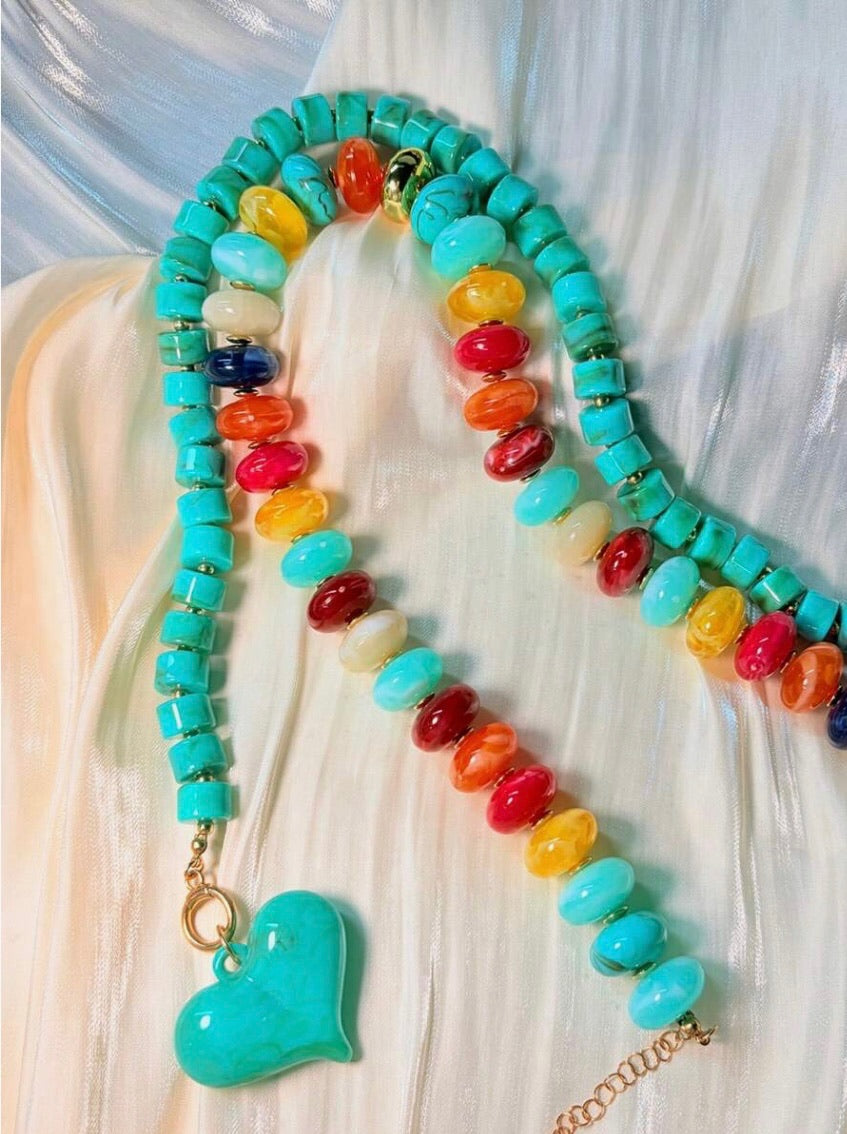 2pc. Fashion Exaggerated Bead and Heart Necklace Set