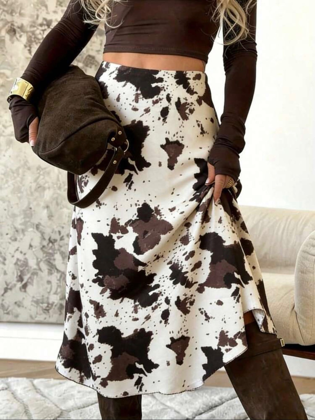 Elegant European Style Cow Print Skirt