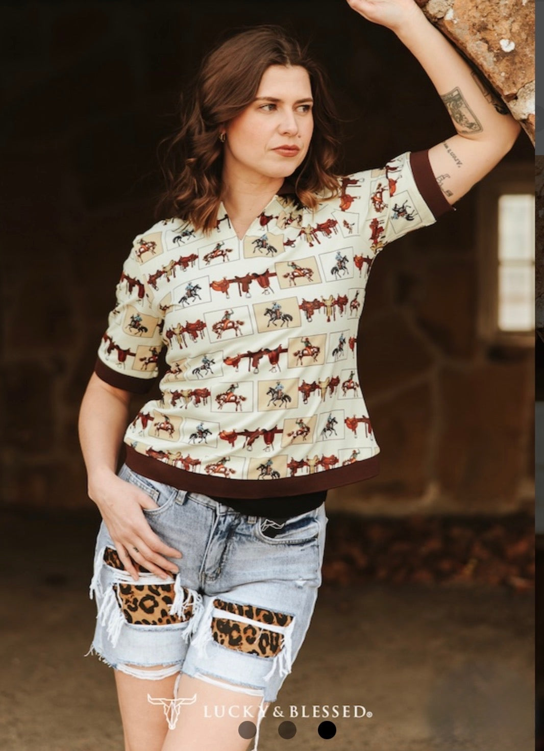 Light Wash Distressed Leopard Patch Frayed Mid Rise Shorts