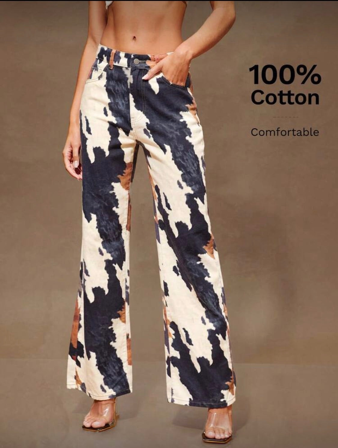 Cowhide Style Low Rise Jean Pants