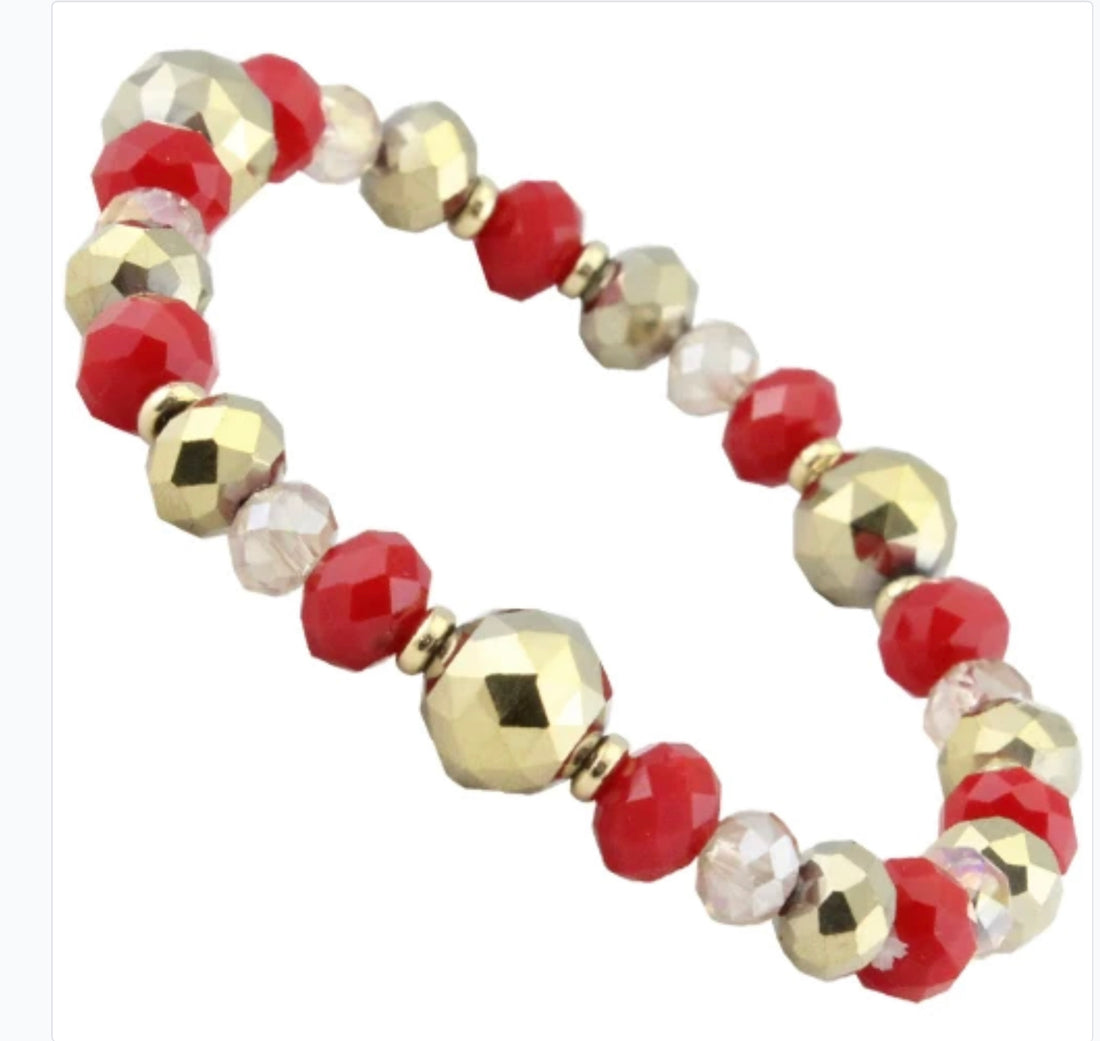 Red and Gold Bead Stretch Bracelet