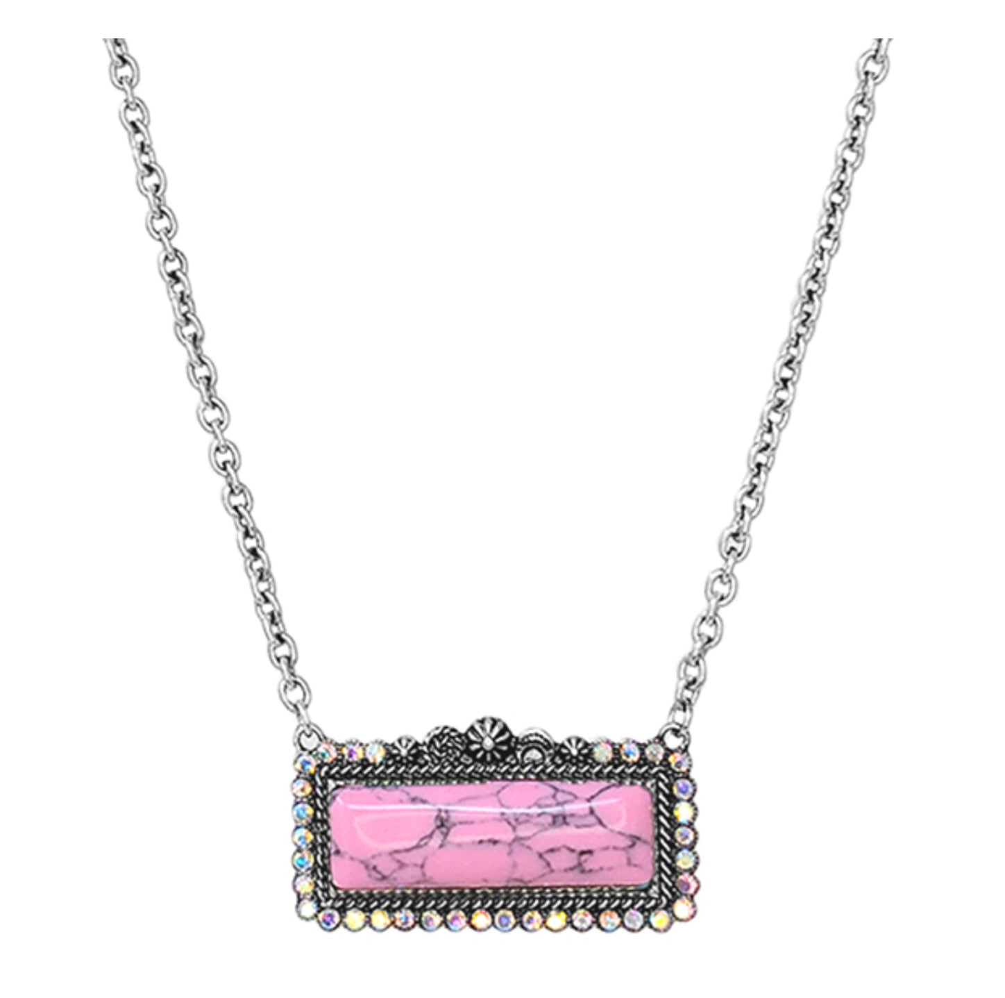 Pink Hematite and Rhinestone Necklace