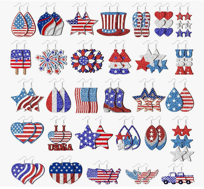 Glitter 4th of July Patriotic Wooden Earrings
