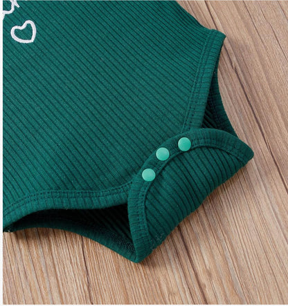 Baby’s Green Ruffle Trim Sleeve Onesie “I Got It From My Mama” with Ruffled Floral Print Bottoms &amp; matching Headband