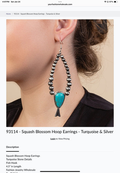 Turquoise Squash Blossom Hoop Earrings