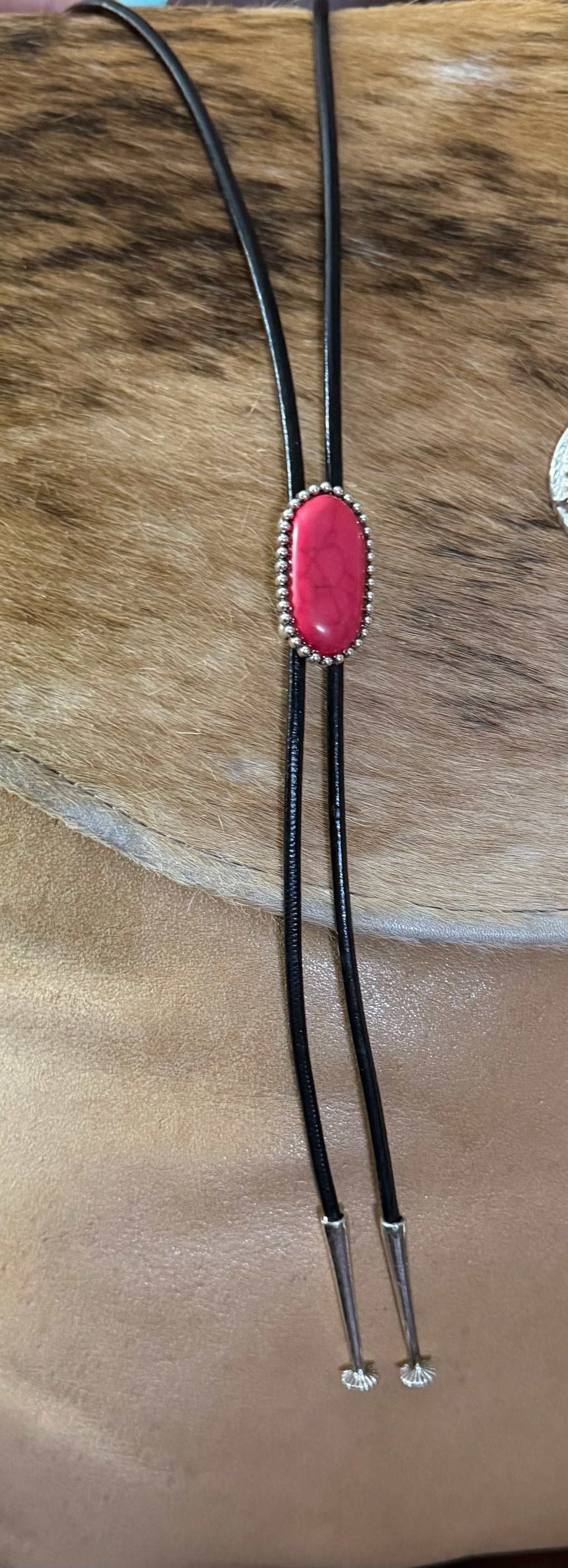 Fuchsia Pink Turquoise Ribbon Bolo Necklace