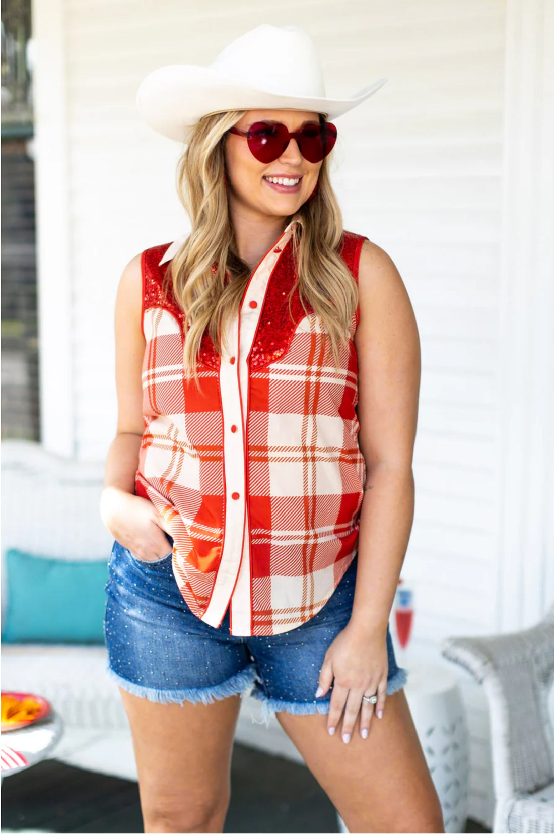 Can I Get a Yee-Haw Sleeveless Button Up Top