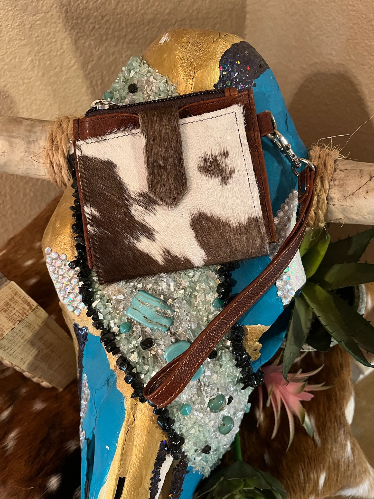 Cowhide &amp; Leather Wristlet Wallet