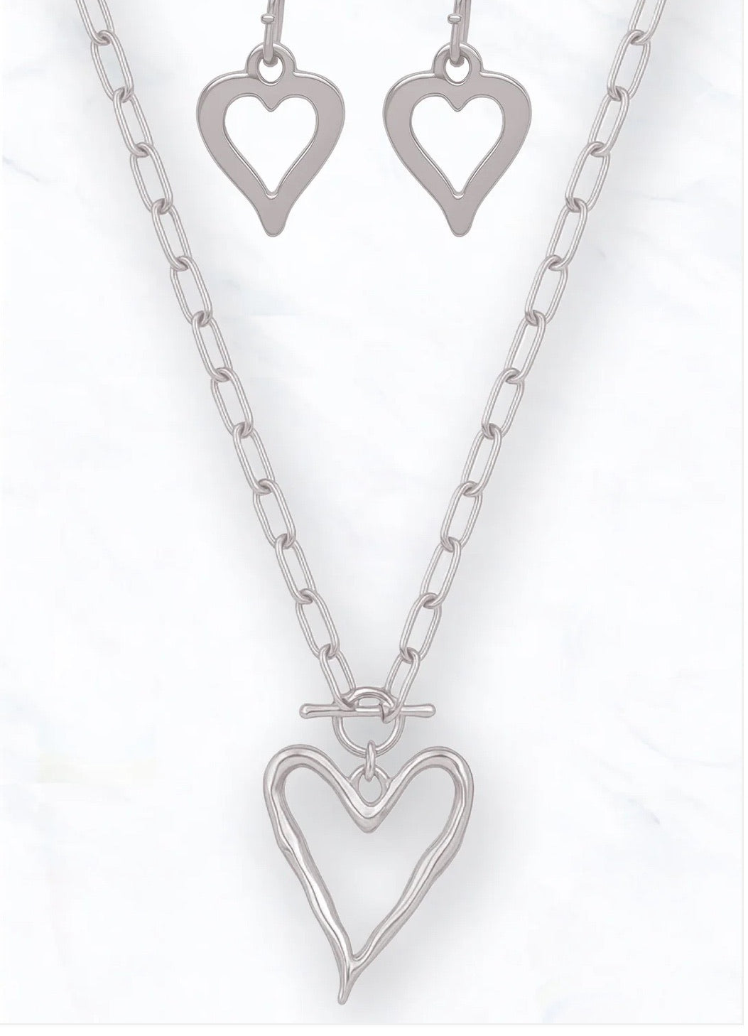 Open Heart Chain Necklace with Matching Earrings