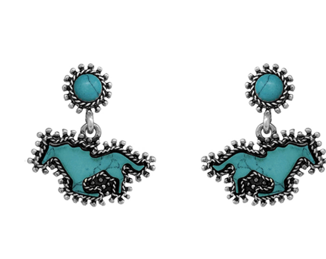 Turquoise Studded Horse Dangle Earrings