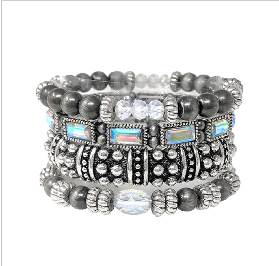 Iridescent Rectangle Stacked Stretch Bracelet