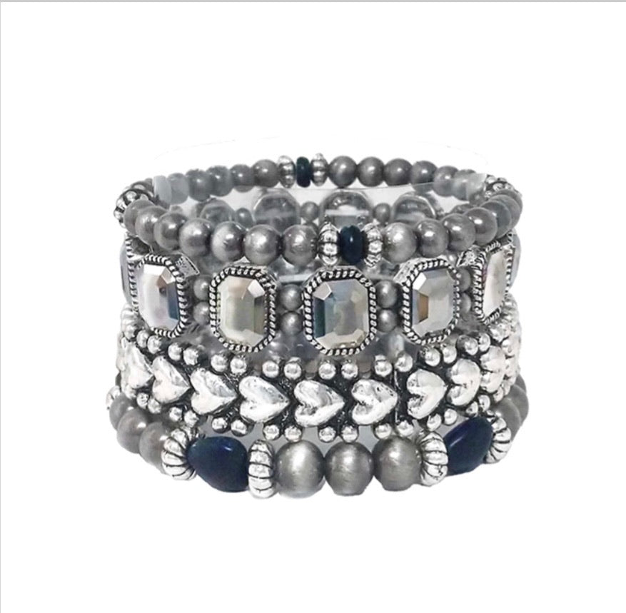 Black Heart Stacked Stretch Bracelet