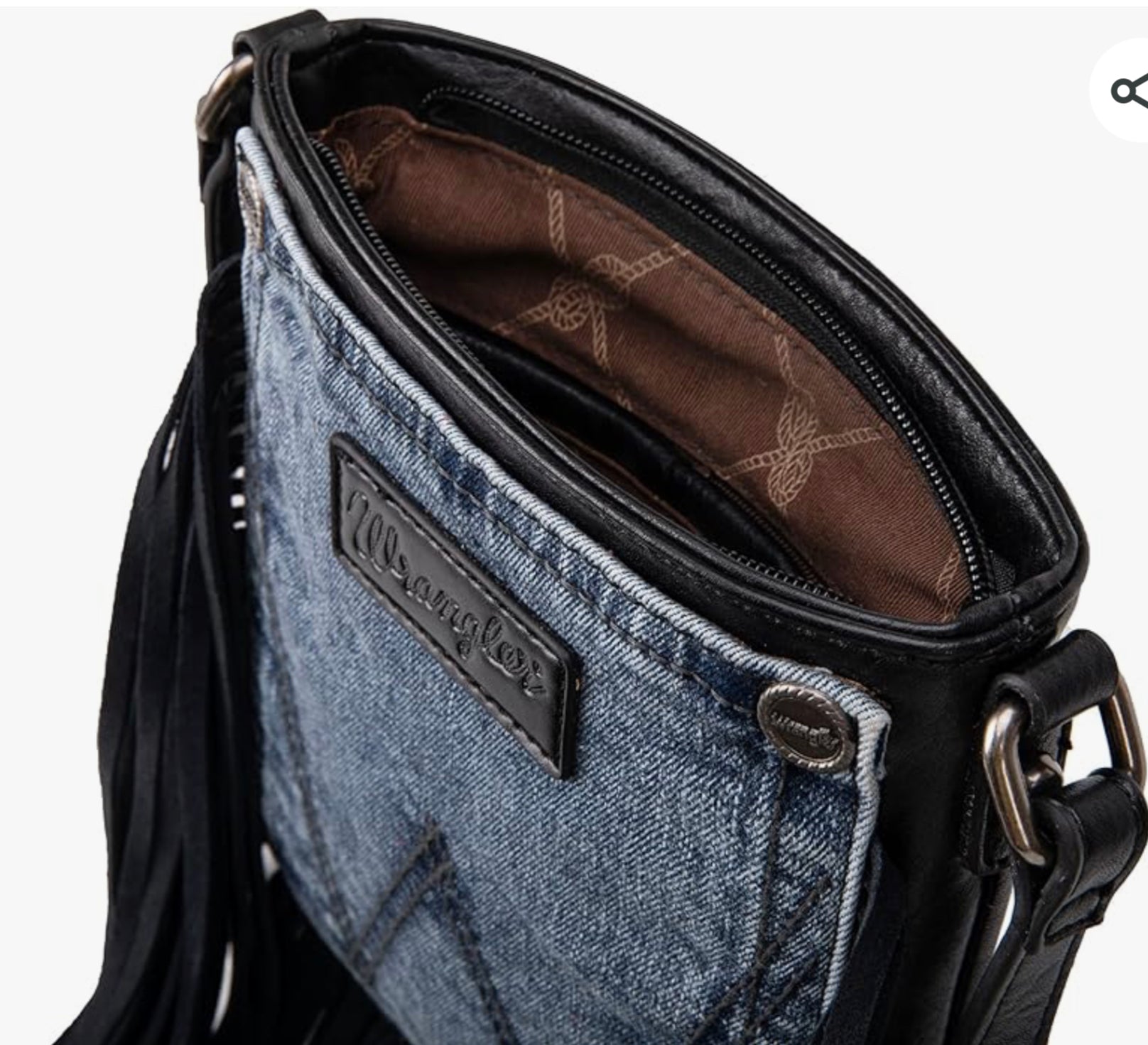 Wrangler Leather Fringe Jean Denim Pocket Crossbody