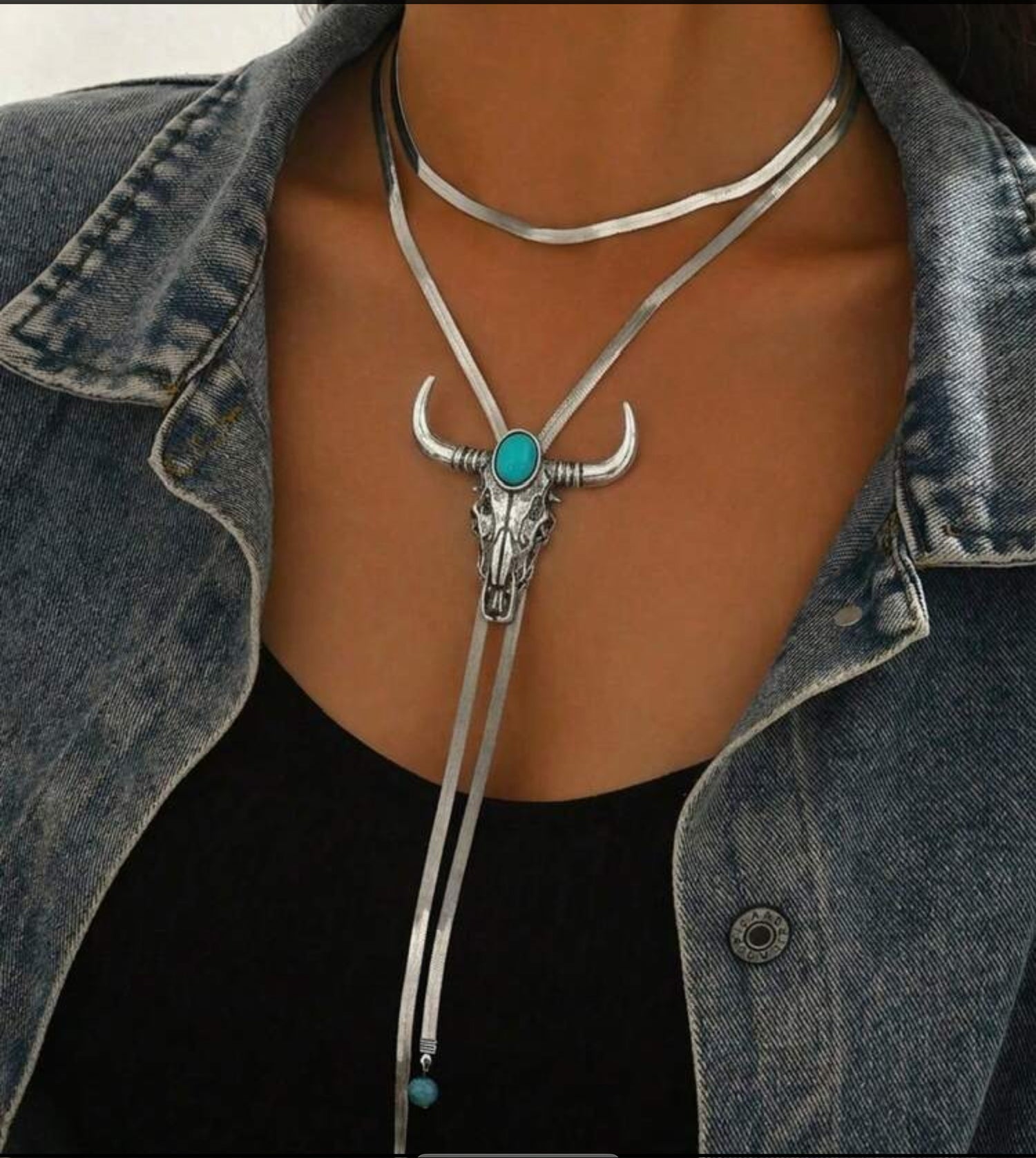 Retro Boho Skull Layered Chain Bolo Necklace