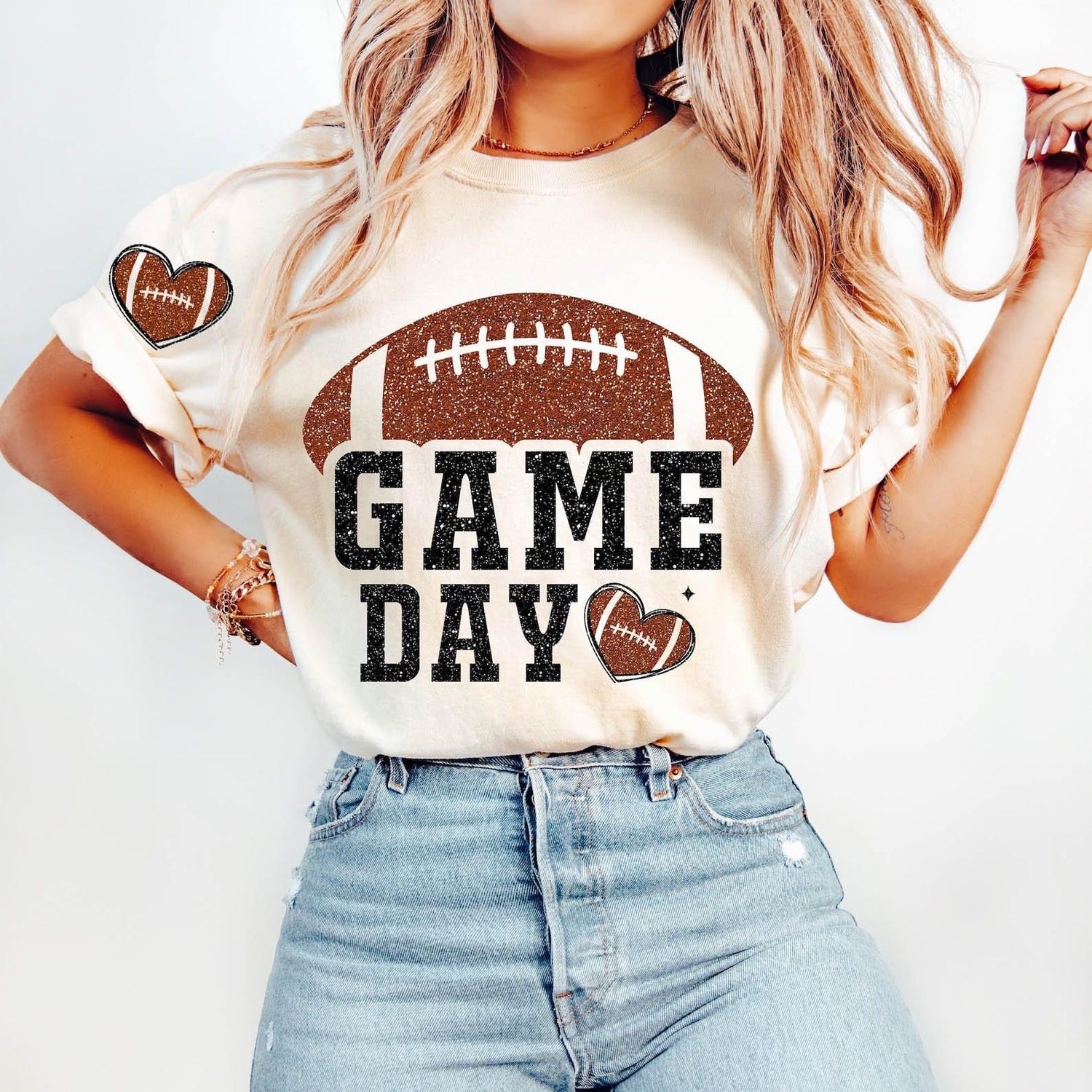 Game Day Faux Glitter Short Sleeve Graphic Tee